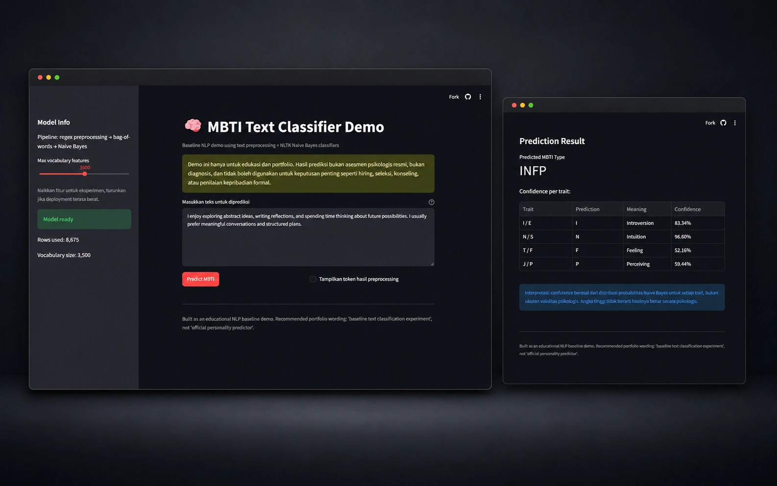 MBTI Classifier NLP mockup 1